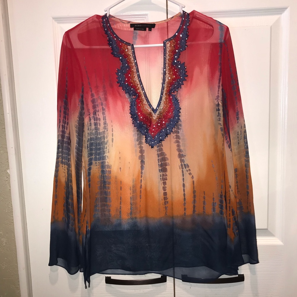 BCBGMaxazria Silk Sheer Cover Dress Shirt XS